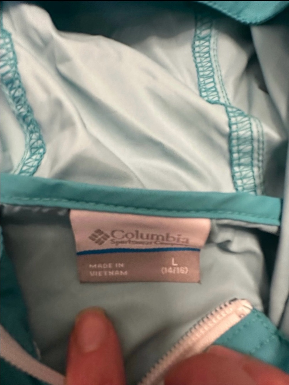 Columbia Youth Hooded Teal Green Windbreaker Jacket - Picture 2 of 3